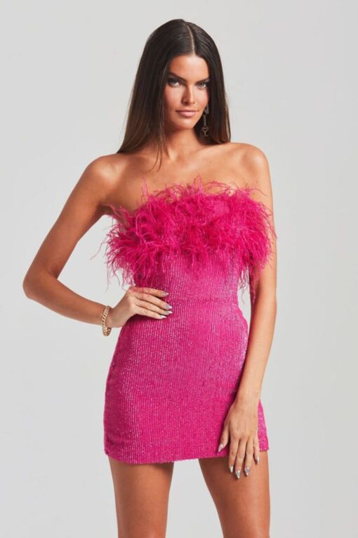 Sequin Strapless Feather Bodycon Mini Party Dresses