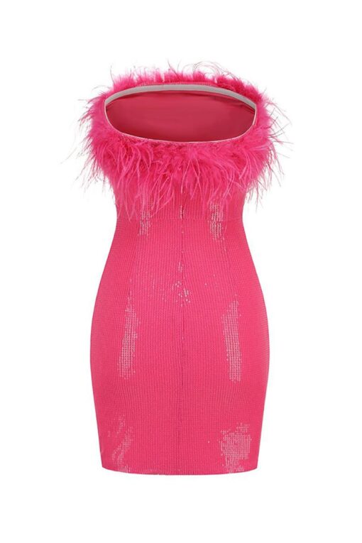 Sequin Strapless Feather Bodycon Mini Party Dresses - Image 8