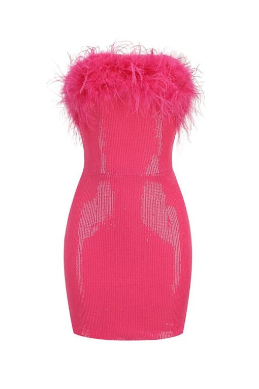 Sequin Strapless Feather Bodycon Mini Party Dresses - Image 7