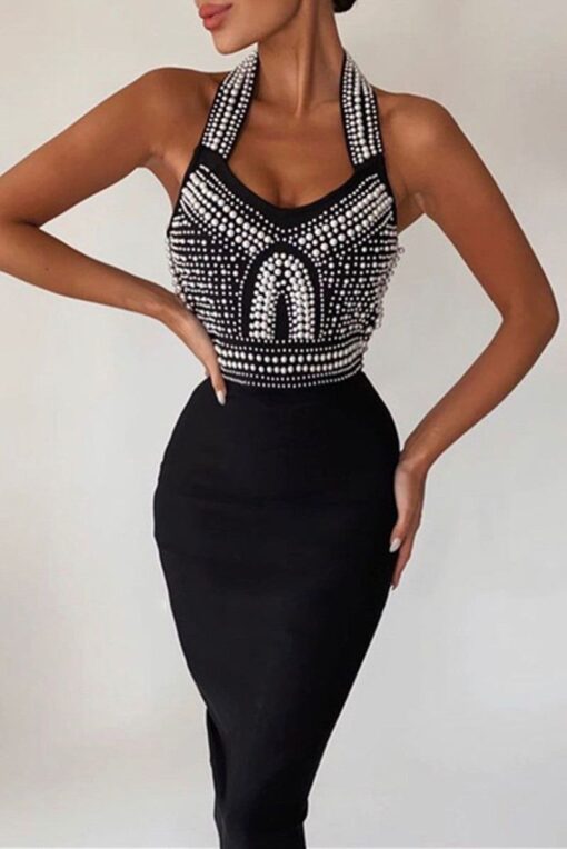 Beading Halter Sleeveless Dress