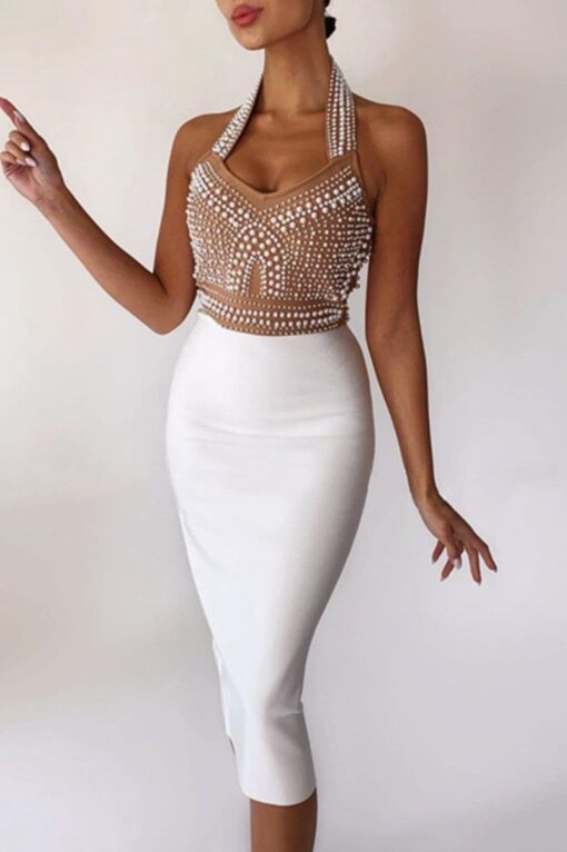 Beading Halter Sleeveless Dress - Image 4