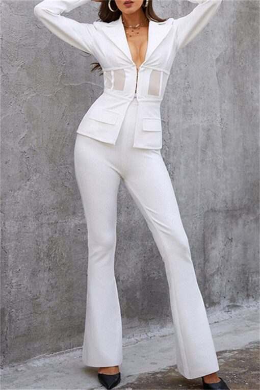 Casual Solid Patchwork Turn-back Collar Long Sleeve Two Pieces - Image 6