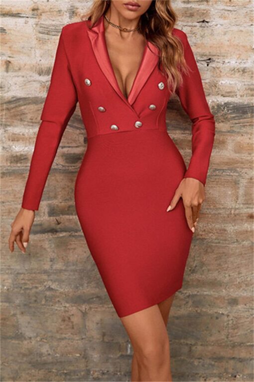 Casual Solid Patchwork V Neck Long Sleeve Dresses - Image 12