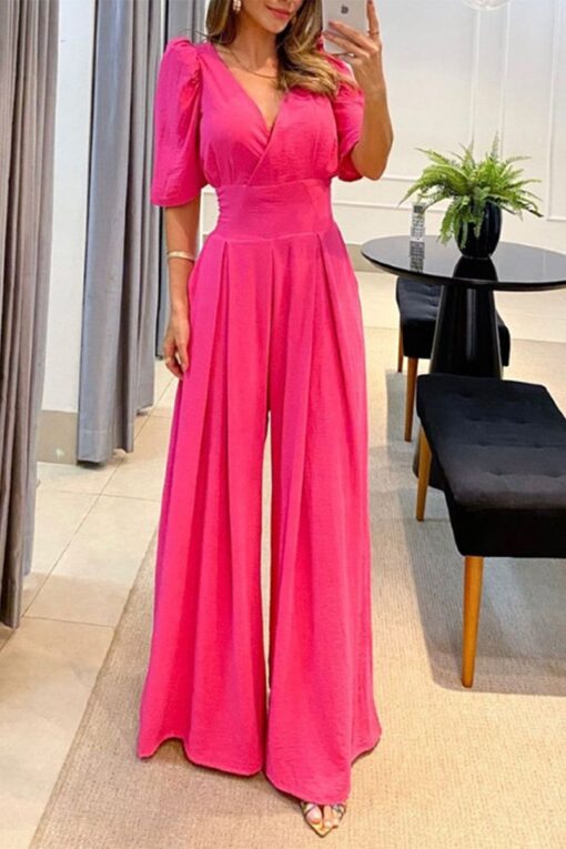 Casual Solid Solid Color V Neck Jumpsuits - Image 5