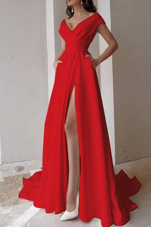 Celebrities Elegant Solid Asymmetrical Solid Color V Neck Evening Dress Dresses - Image 7