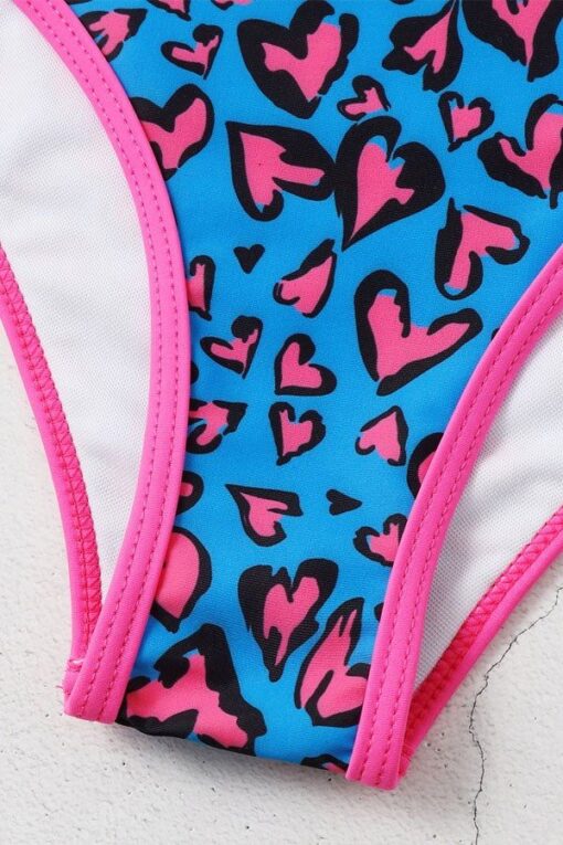 Heart Pattern Halter High Waisted Bikini Swimsuit - Image 4