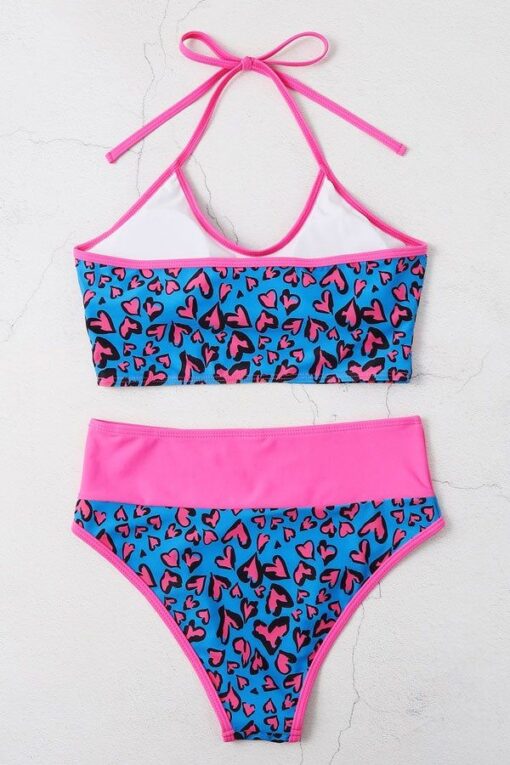 Heart Pattern Halter High Waisted Bikini Swimsuit - Image 6