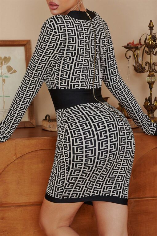 Sexy Casual Print Patchwork V Neck Long Sleeve Dresses - Image 2