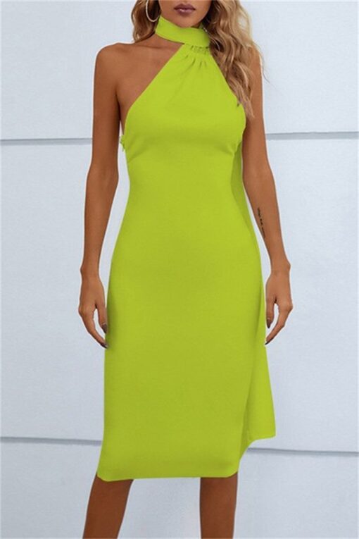 Sexy Casual Solid Backless Halter Sleeveless Dress Dresses