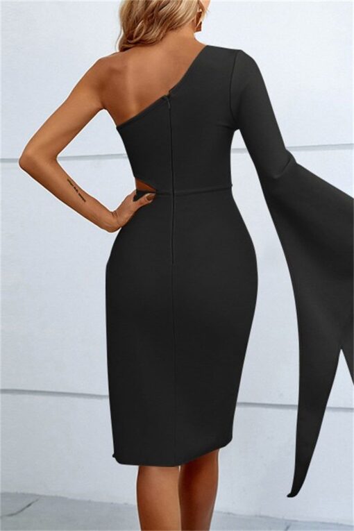 Sexy Casual Solid Hollowed Out Backless Oblique Collar Long Sleeve Dresses - Image 7