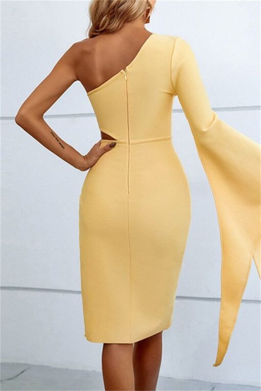 Sexy Casual Solid Hollowed Out Backless Oblique Collar Long Sleeve Dresses - Image 8