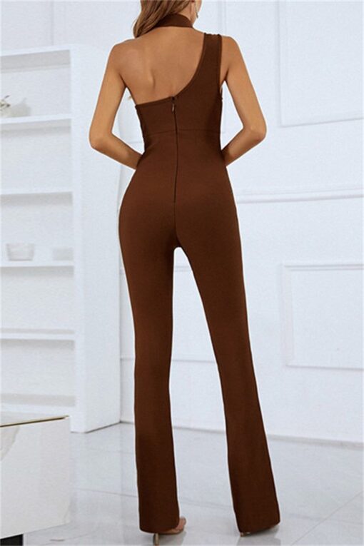 Sexy Casual Solid Hollowed Out Backless Turtleneck Regular Jumpsuits - Image 5