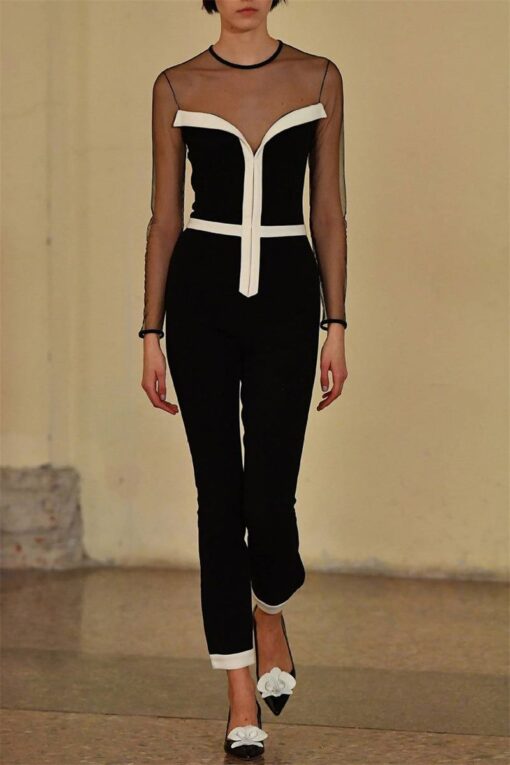 Sexy Casual Solid Patchwork See-through O Neck Skinny Jumpsuits - Image 5