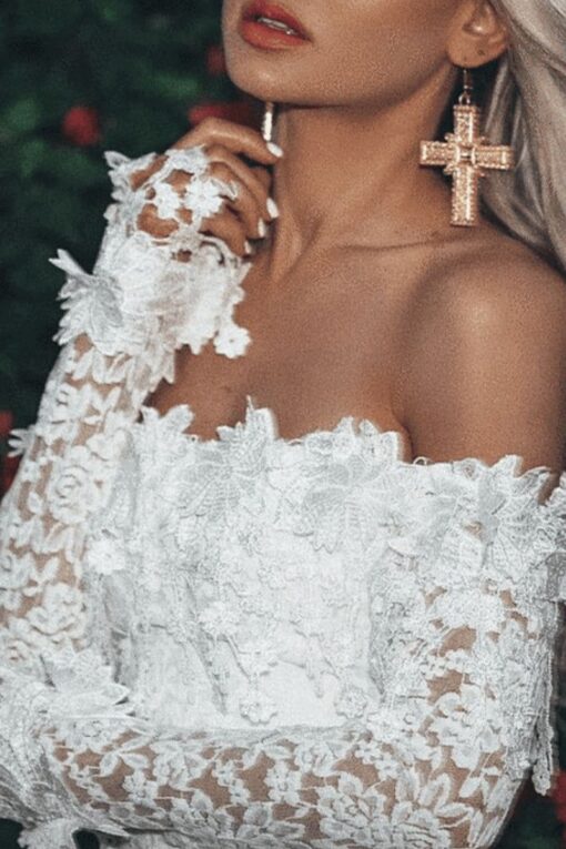 Sexy Elegant Solid Lace Off the Shoulder A Line Dresses - Image 2