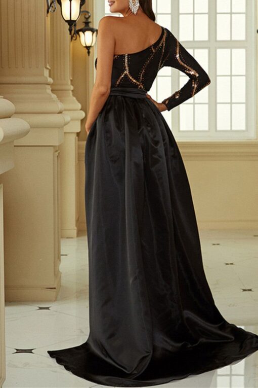 Sexy Formal Patchwork Backless Oblique Collar Evening Dress Dresses - Image 4