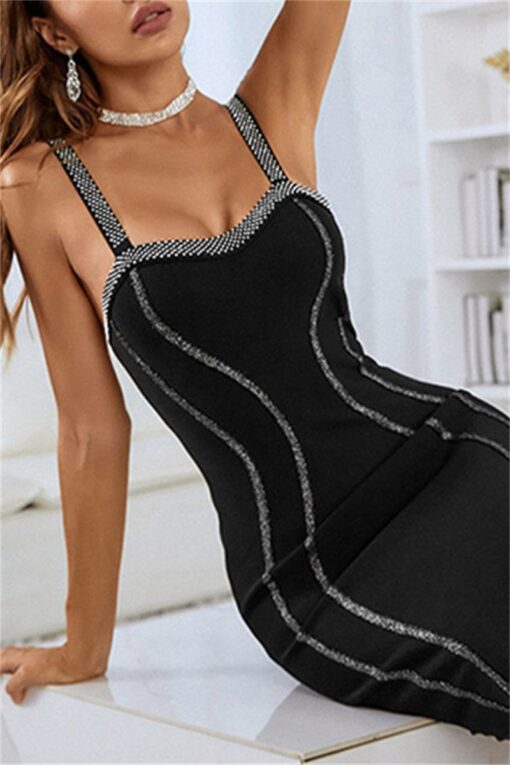 Sexy Formal Patchwork Backless Spaghetti Strap Sleeveless Dress - Image 4