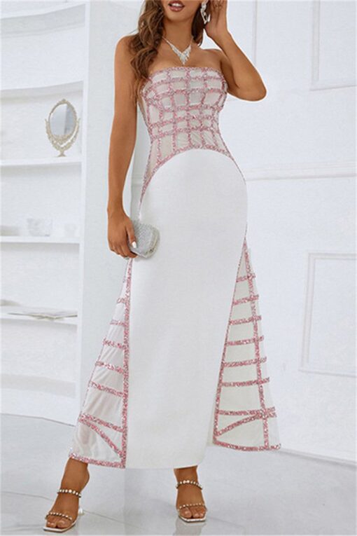 Sexy Formal Patchwork Backless Strapless Evening Dress Dresses