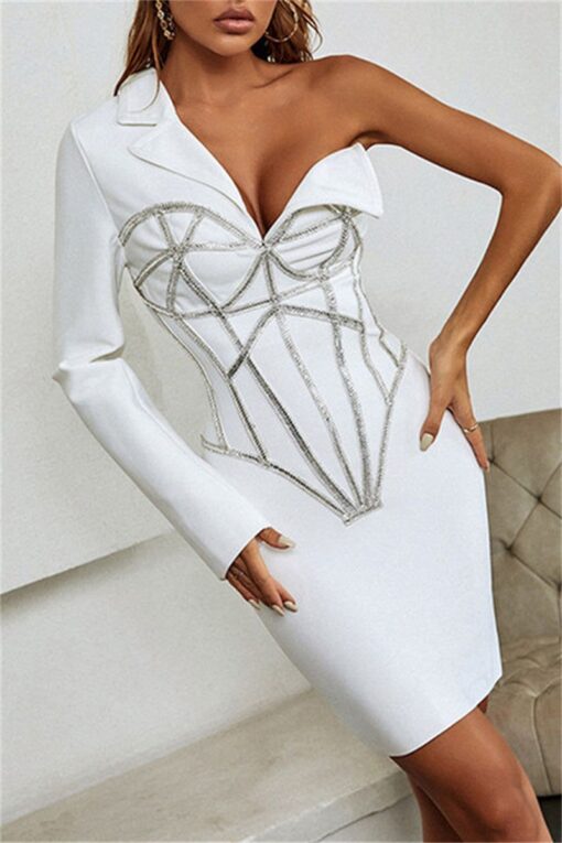 Sexy Formal Patchwork Hot Drilling Backless One Shoulder Evening Dress - Image 4