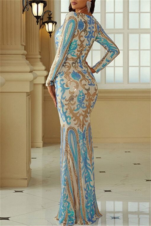 Sexy Formal Patchwork Sequins Square Collar Long Dress Dresses - Image 2