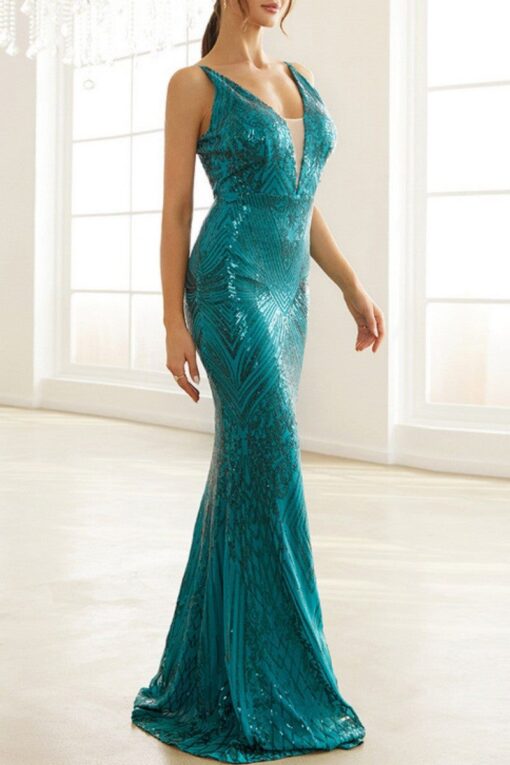 Sexy Formal Patchwork Sequins V Neck Evening Dress Dresses - Image 4