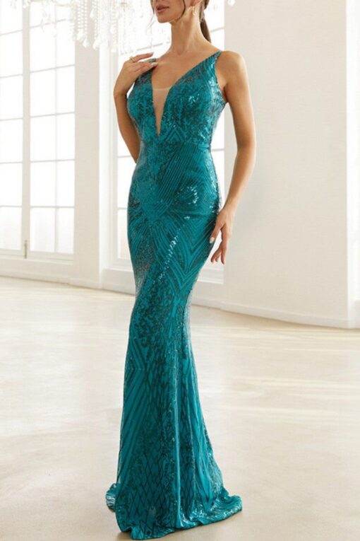 Sexy Formal Patchwork Sequins V Neck Evening Dress Dresses - Image 3