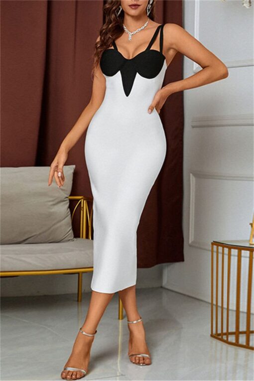 Sexy Formal Patchwork Solid Patchwork Backless Slit Spaghetti Strap Evening Dress - Image 3