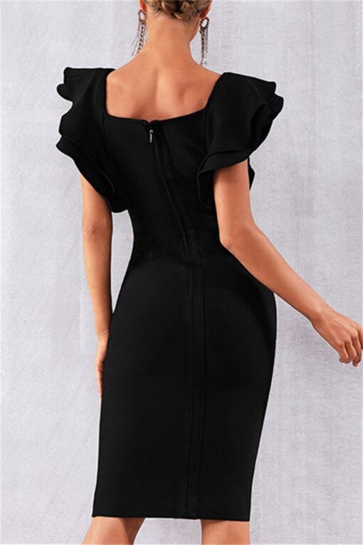 Sexy Formal Solid Patchwork Square Collar Short Sleeve Dress Dresses - Image 4