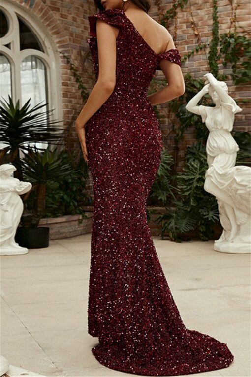 Sexy Formal Solid Sequins Backless Off the Shoulder Trumpet Mermaid Dresses - Image 3