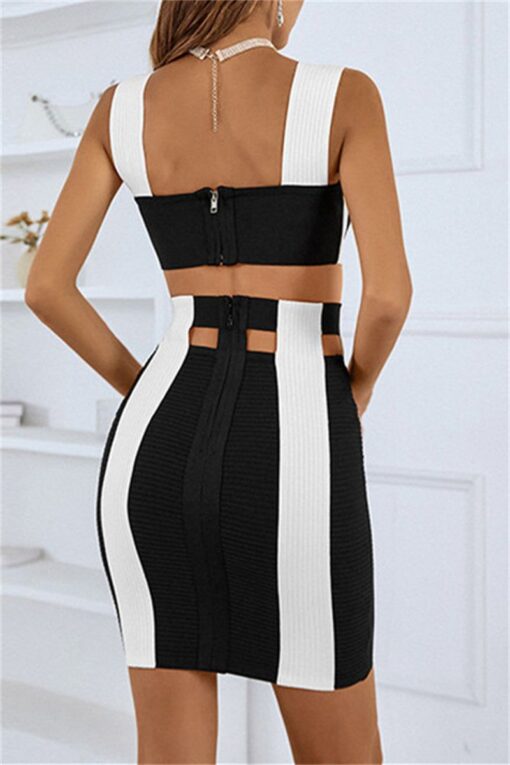 Sexy Patchwork Hollowed Out Backless Square Collar Sleeveless Two Pieces - Image 4