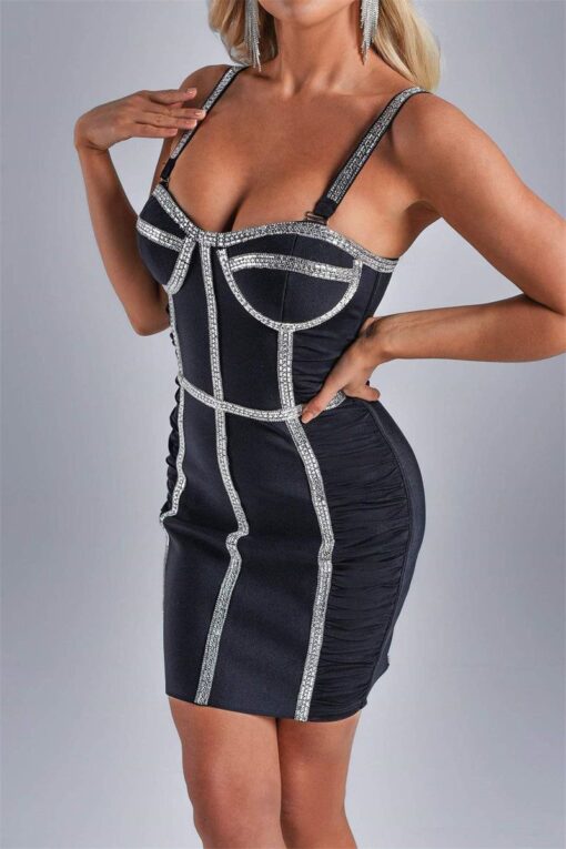 Sexy Patchwork Hot Drilling Patchwork Spaghetti Strap Sleeveless Dress Dresses - Image 3