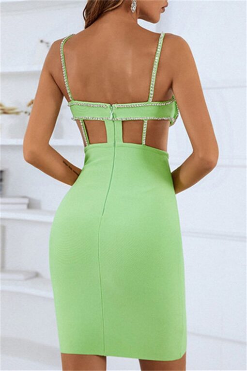 Sexy Patchwork Rhinestone Hollowed Out Backless Spaghetti Strap Sleeveless Dress Dresses - Image 6