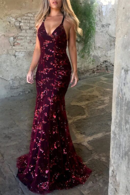 Sexy Patchwork Sequins Backless Spaghetti Strap Long Dress Dresses - Image 13