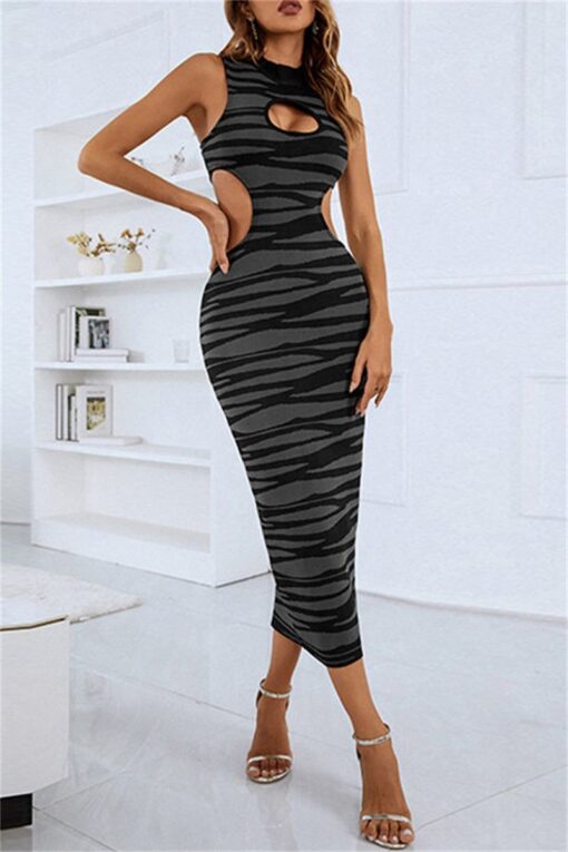 Sexy Print Hollowed Out O Neck Long Dress Dresses - Image 4