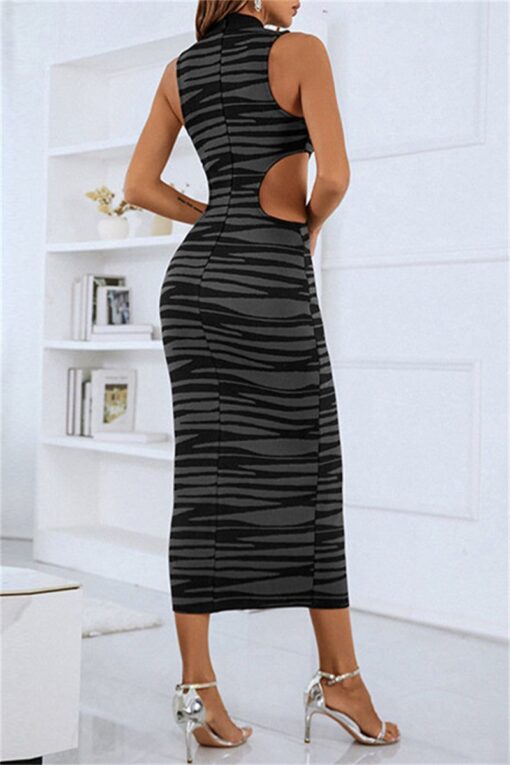 Sexy Print Hollowed Out O Neck Long Dress Dresses - Image 2