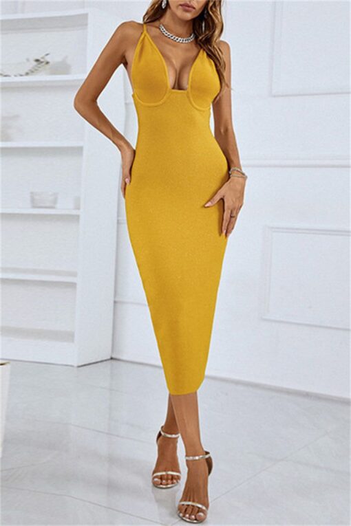 Sexy Solid Backless Slit Spaghetti Strap Long Dress Dresses