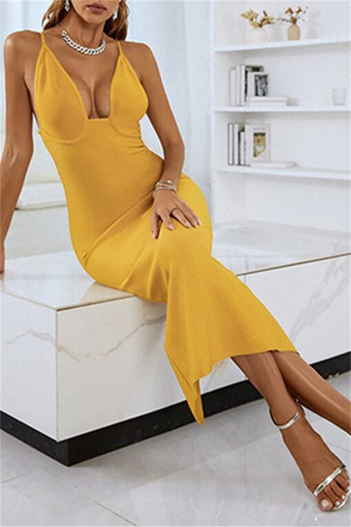 Sexy Solid Backless Slit Spaghetti Strap Long Dress Dresses - Image 2