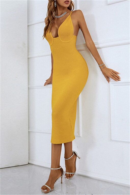 Sexy Solid Backless Slit Spaghetti Strap Long Dress Dresses - Image 5