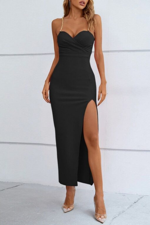 Sexy Solid Backless Slit Spaghetti Strap One Step Skirt Dresses - Image 3