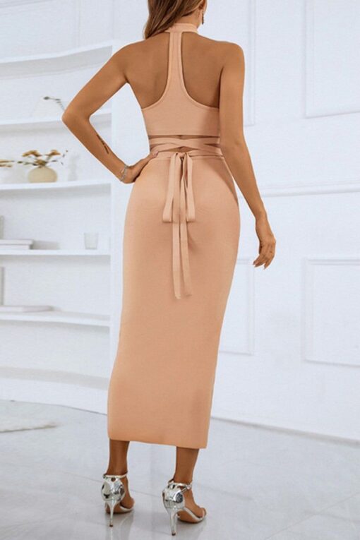 Sexy Solid Bandage Hollowed Out Backless Halter One Step Skirt Dresses - Image 2