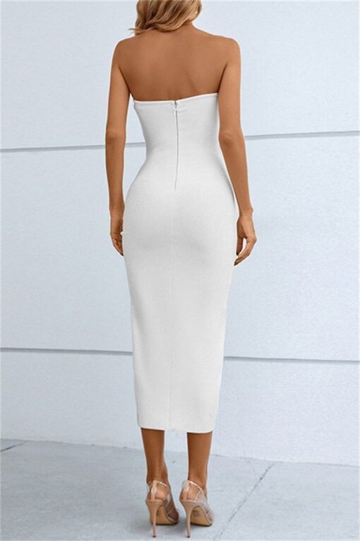 Sexy Solid Hollowed Out Backless Slit Strapless One Step Skirt Dresses - Image 4