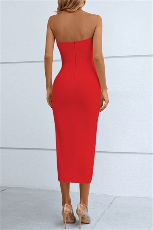 Sexy Solid Hollowed Out Backless Slit Strapless One Step Skirt Dresses - Image 6