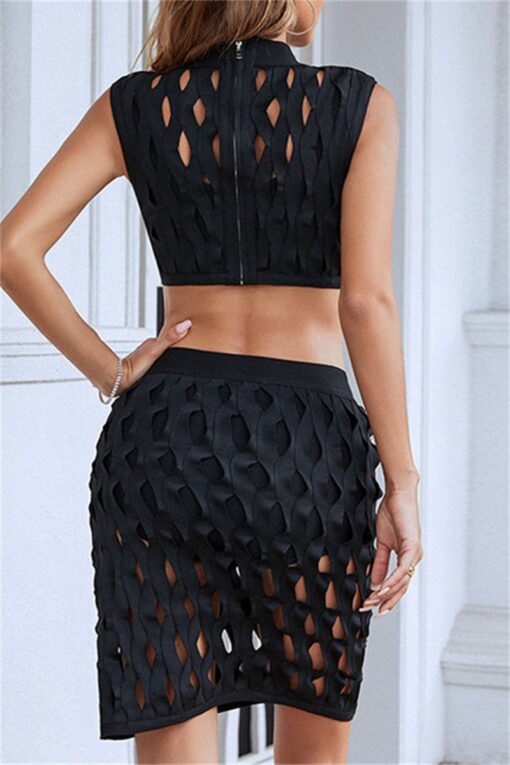 Sexy Solid Hollowed Out O Neck Sleeveless Two Pieces - Image 7