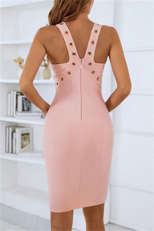 Sexy Solid Hollowed Out Patchwork Backless V Neck Sleeveless Dress - Image 2