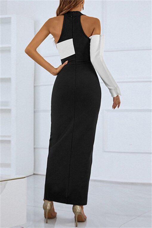 Sexy Solid Hollowed Out Patchwork Slit V Neck Evening Dress Dresses - Image 5