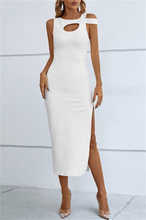 Sexy Solid Hollowed Out Slit O Neck Bandage Dress Dresses - Image 7