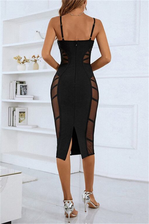 Sexy Solid Patchwork See-through Backless Spaghetti Strap Evening Dress Dresses - Image 5