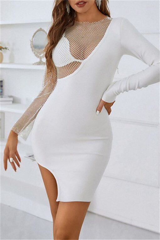 Sexy Solid Patchwork See-through O Neck Long Sleeve Dresses - Image 2