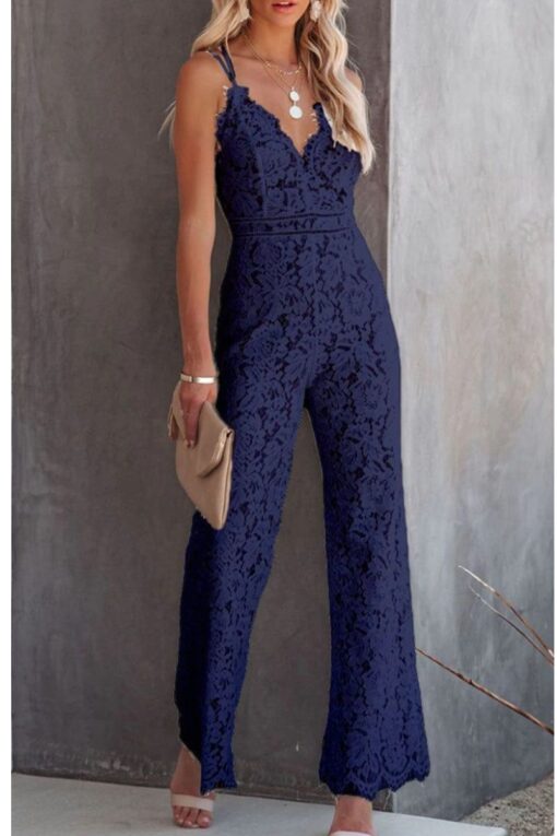 Sexy Solid Patchwork Spaghetti Strap Straight Jumpsuits - Image 4