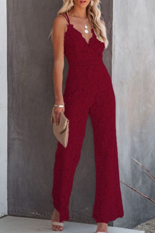 Sexy Solid Patchwork Spaghetti Strap Straight Jumpsuits - Image 2