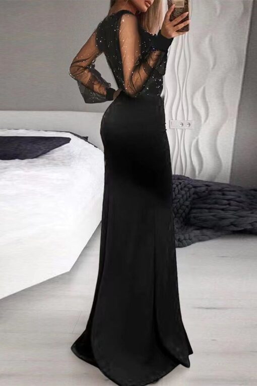 Solid Sexy Patchwork Patchwork V Neck Evening Dress Dresses - Image 2